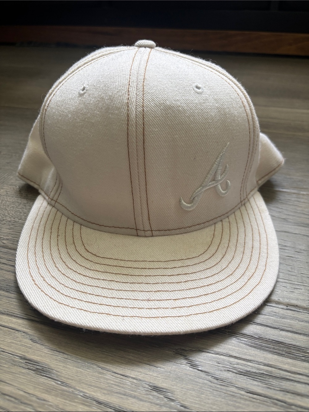 Stall & Dean | Vintage Atlanta Braves 'A' Embroidered Cap Light Cream Wool
